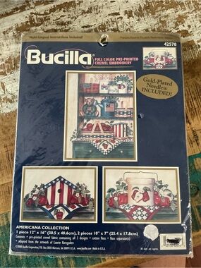 Bucilla Americana Shelf & Fruit Embroidery Kit - Blue, Red, White, Green, NWOT